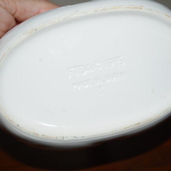 Vtg 80’s Porcelain FTDA Pleated Valentine’s Day Heart Vase Basket Baby Girl Gift - Picture 4 of 6